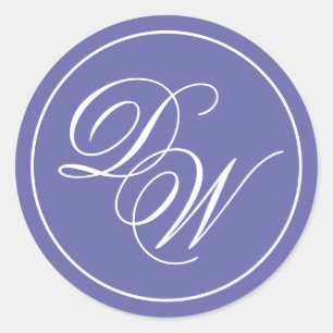 Sticker Rond Monogramme Violet Violet 2 Initiales Calligraphie