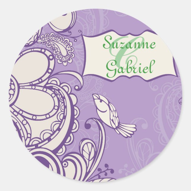 Sticker Rond Monogramme Whimsical Bird (Devant)