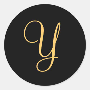 Sticker Rond Monogramme Y, couleur or Y initial sur le noir,