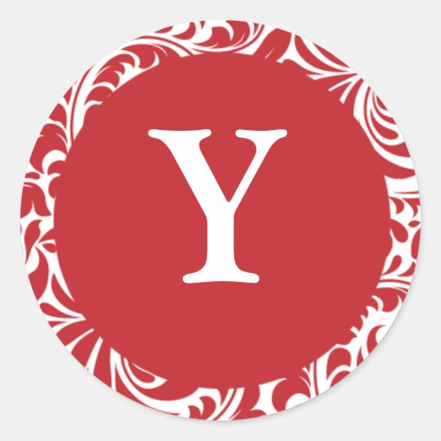 Sticker Rond Monogramme Y Rouge Blanc Personnalisé Mariage Mono (Devant)