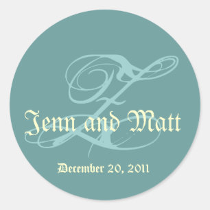 Sticker Rond Monogramme Z Noms du Mariage Date Blue Cream Seal
