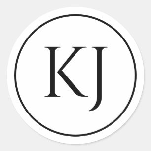 Sticker Rond Monogrammes Couple Nom Noir Blanc Lettres initiale