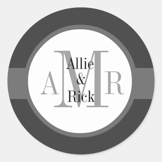 Sticker Rond Monogrammes gris de charbon Mariage (Devant)