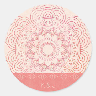 Sticker Rond Monogrammes mariages Boho Chic Mandala Design