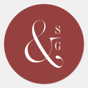 Sticker Rond Monographie de couple minimaliste moderne bordeaux