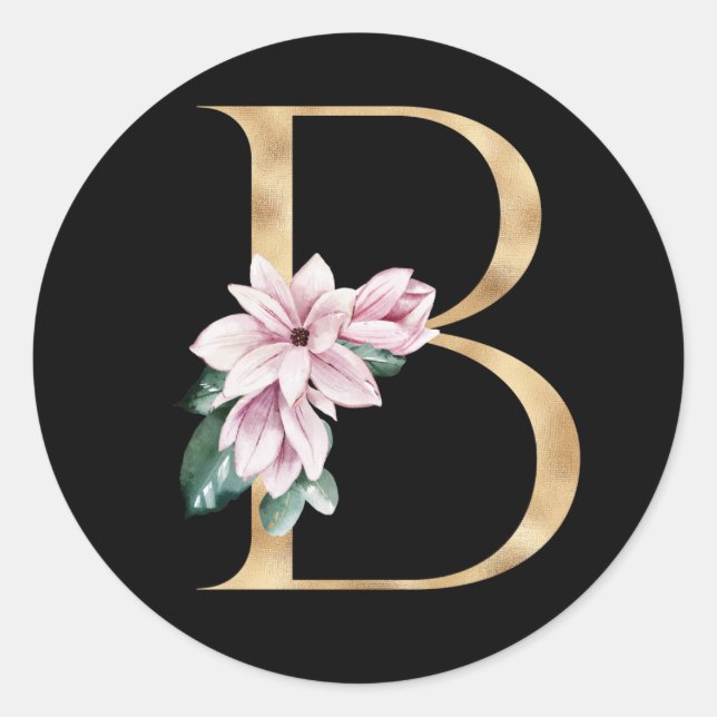 Sticker Rond Monographie de magnolia floral en lettre d'or B (Devant)