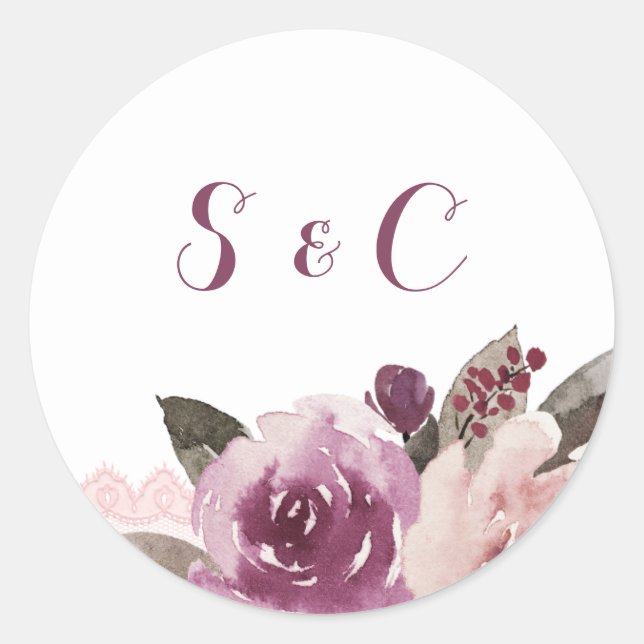 Sticker Rond Monographie de mariage de automne floral rustique  (Devant)