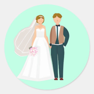 Sticker Rond Monsieur et Madame Mariés et Mariée Sarcelle