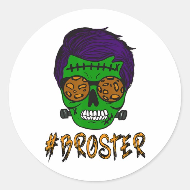 Sticker Rond Monster Crâne Broster Frère Halloween Correspondan (Devant)