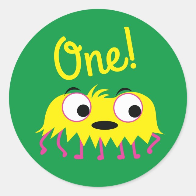 Sticker Rond Monster Cute Funny 1er anniversaire Thème de fête (Devant)