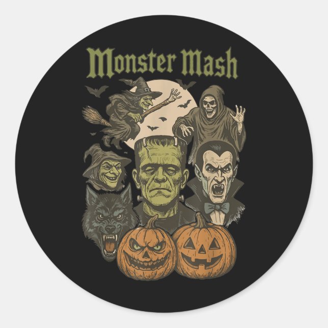 Sticker Rond Monster Mash Retro Halloween Funny Monster Éffraya (Devant)