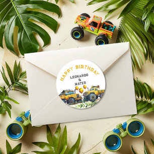 Sticker Rond Monster Truck Jungle Safari Joyeux anniversaire