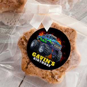 Sticker Rond Monster Truck Personnalisé Anniversaire Fête