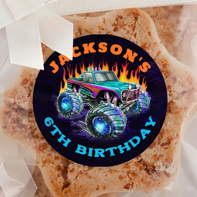 Sticker Rond Monster Truck Rally Anniversaire Classic Round Sti (Créateur téléchargé)