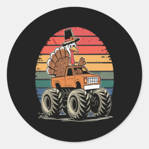 Sticker Rond Monster Truck Turquie Sunset Retro Thanksgiving Bo