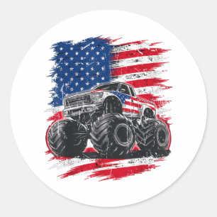 Sticker Rond Monster Truck USA Drapeau américain