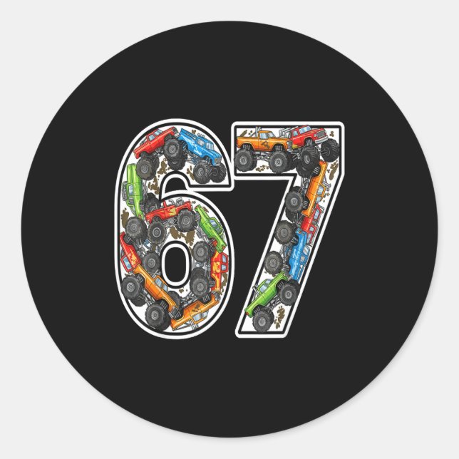 Sticker Rond Monster Trucks 67 Meme Funny Design For Boys Kids  (Devant)
