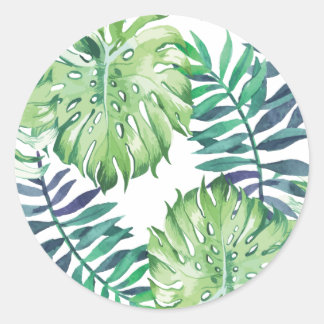 Sticker Rond Monstera Deliciosa Hawaiian Island Tropiques Feuil