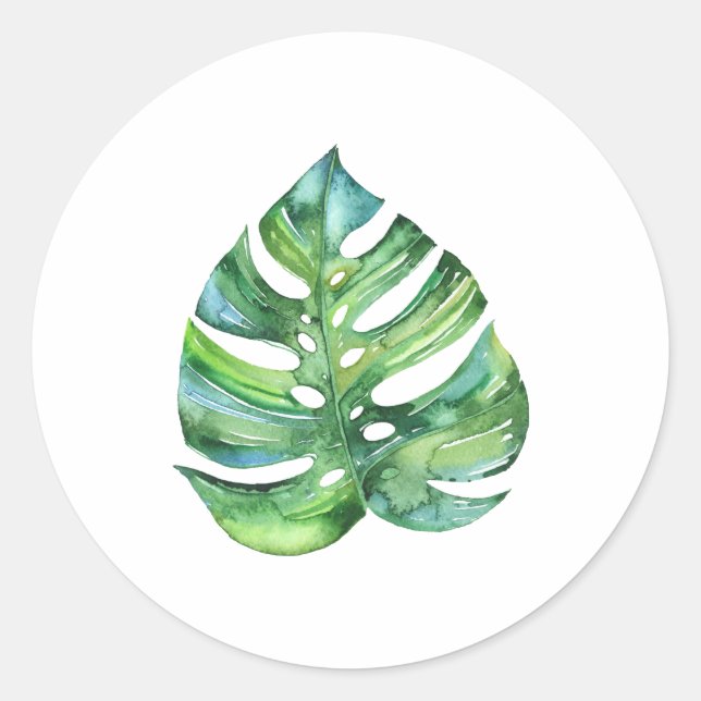 Sticker Rond Monstera feuille autocollant, aquarelle tropicale  (Devant)