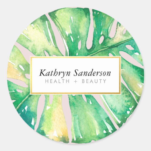 Sticker Rond MONSTERA LEAF éco-florale illustration stylée (Devant)