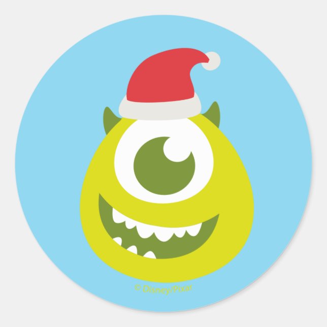 Sticker Rond Monsters Inc. | Mike à Santa Hat (Devant)