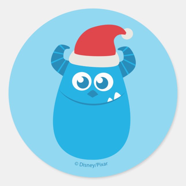 Sticker Rond Monsters Inc. | Sulley Santa Hat Smile (Devant)