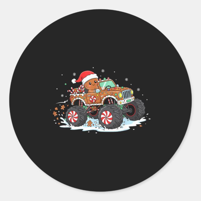 Sticker Rond Monstertruck Gingerbread Kids Funny Christmas Baki (Devant)
