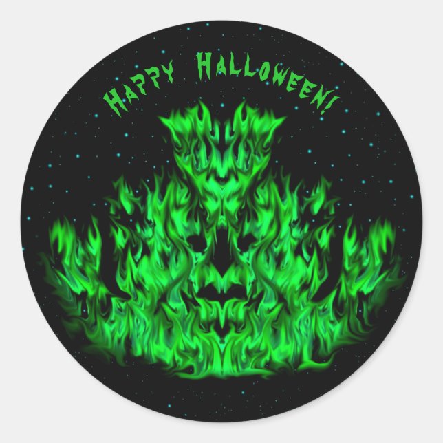 Sticker Rond Monstre de flamme dans le ciel étoilé (Devant)