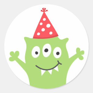Sticker Rond Monstre drôle avec le casquette de partie