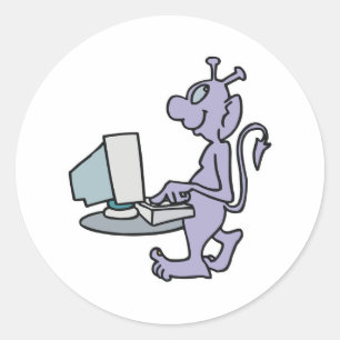 Sticker Rond monstre extraterrestre d'ordinateur violet idiot