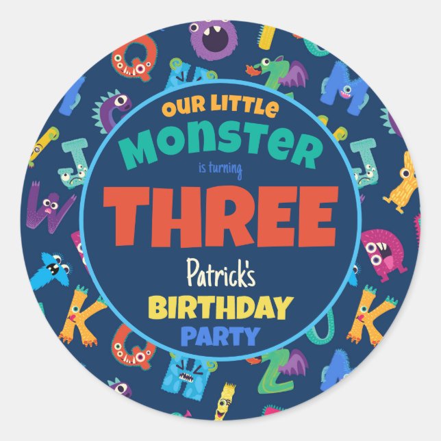 Sticker Rond Monstres Alphabet Anniversaire Petit Monstre Ajout (Devant)