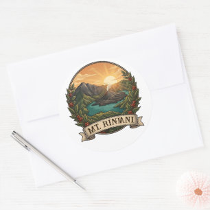 Sticker Rond Mont Rinjani vintage Indonésie Volcan Rétro