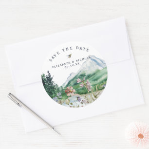 Sticker Rond Montagne fleur sauvage   Mariage Enregistrer la da