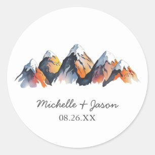 Sticker Rond Montagnes aquarelles de mariage tendance moderne  