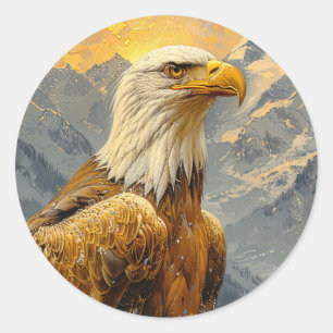 Sticker Rond Montagnes d'aquarelle d'aigle chauve