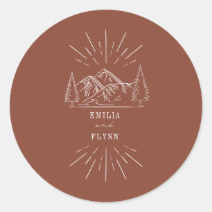 Sticker Rond Montagnes Ligne Art Terracotta Mariage Classic Rou