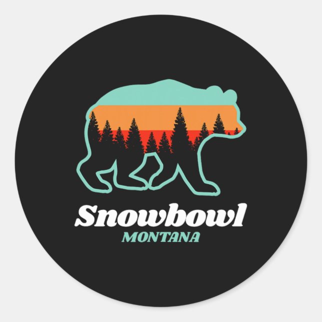 Sticker Rond Montana Snowbowl Skiing Snowboarding Bear  (Devant)