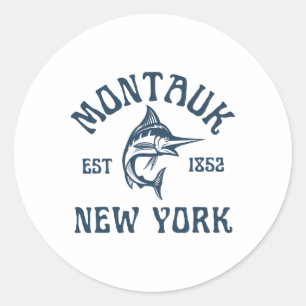 Sticker Rond Montauk New York Pêche Espadon Voyage Poisson Plag
