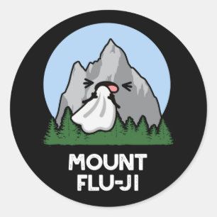 Sticker Rond Monte Flu-ji Funny Mountain Pun Dark BG