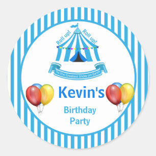 Sticker Rond Montez ! Montez ! Cirque Anniversaire Bleu