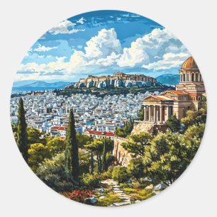 Sticker Rond Monument antique grec à Athènes historique