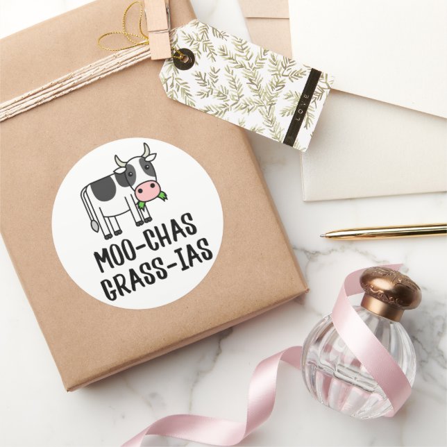 Sticker Rond Moo-chas Grass-ias, Muchas Gracias cadeaux Vache d (Cadeaux)