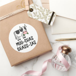 Sticker Rond Moo-chas Grass-ias, Muchas Gracias cadeaux Vache d