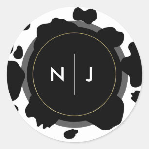 Sticker Rond Moo Cow Spots Imprimer Mariage noir et blanc