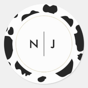 Sticker Rond Moo Cow Spots Imprimer Mariage noir et blanc