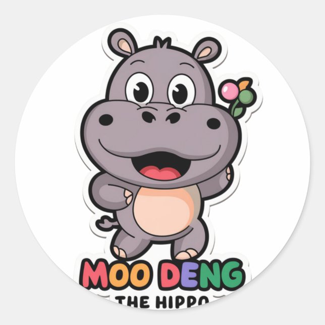 Sticker Rond Moo Deng Cute Cartoon Hippo (Devant)