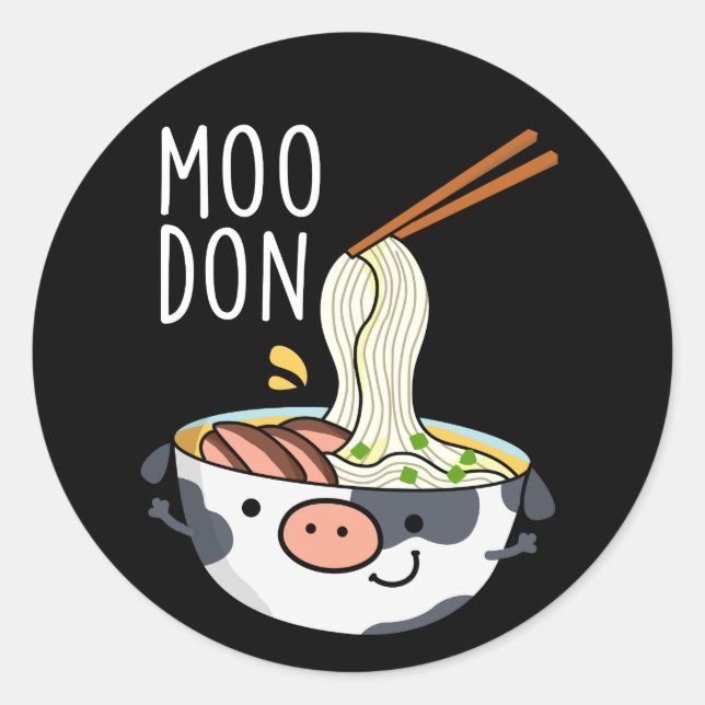 Sticker Rond Moo-don Funny Udon Pun Dark BG (Devant)