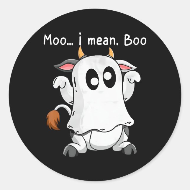 Sticker Rond Moo Je Veux Dire Boom Ghost Cow Ghost Cow Hallowee (Devant)