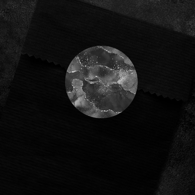 Sticker Rond Moody Agate | Onyx Black Silver Vampy Goth Parties (Créateur téléchargé)