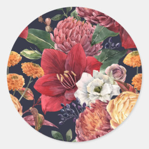 Sticker Rond Moody Amaryllis et Chrysanthemum Floral Mariage